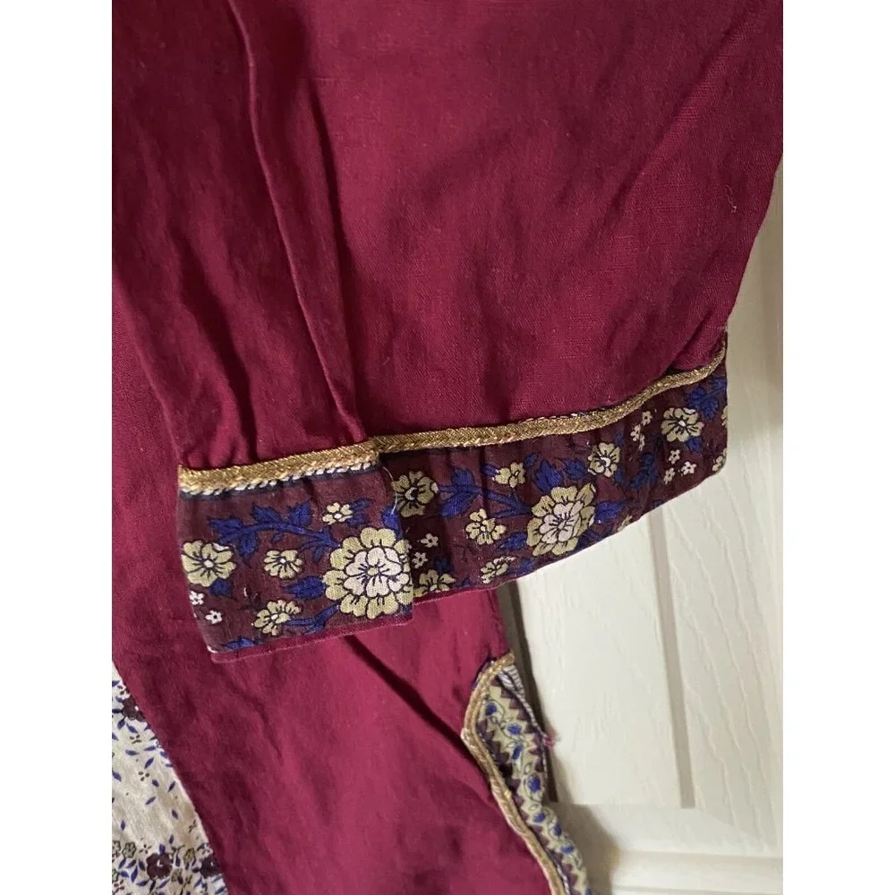 Women's M Maroon Long Sleeve Cotton Pakistani Indian Style Dress Punjabi Party - Picture 12 of 13